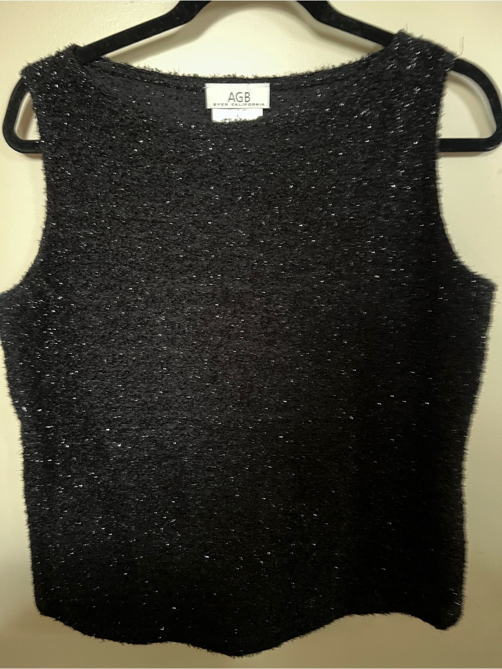 AGB Byer California Vintage 90’s Black Metallic Knit Shaggy Sleeveless Tank L